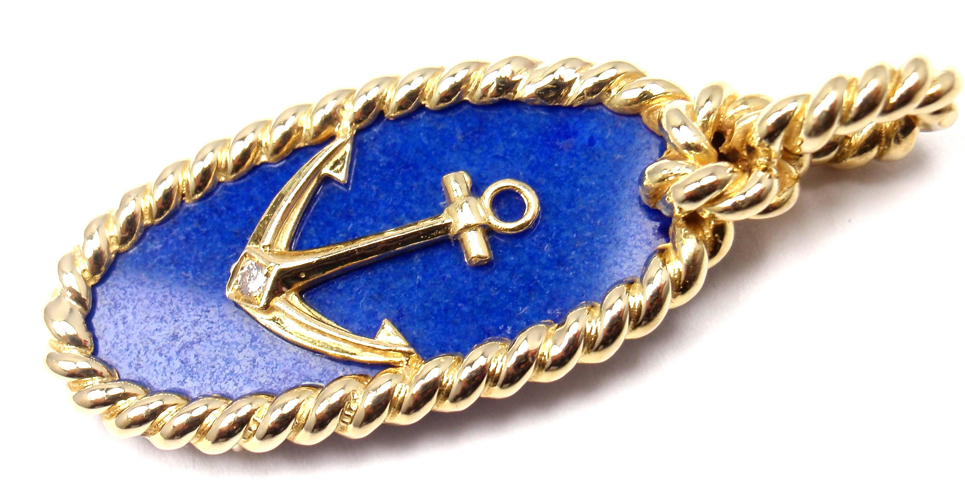 Women's Van Cleef & Arpels Diamond Lapis Lazuli Anchor Yellow Gold Pendant