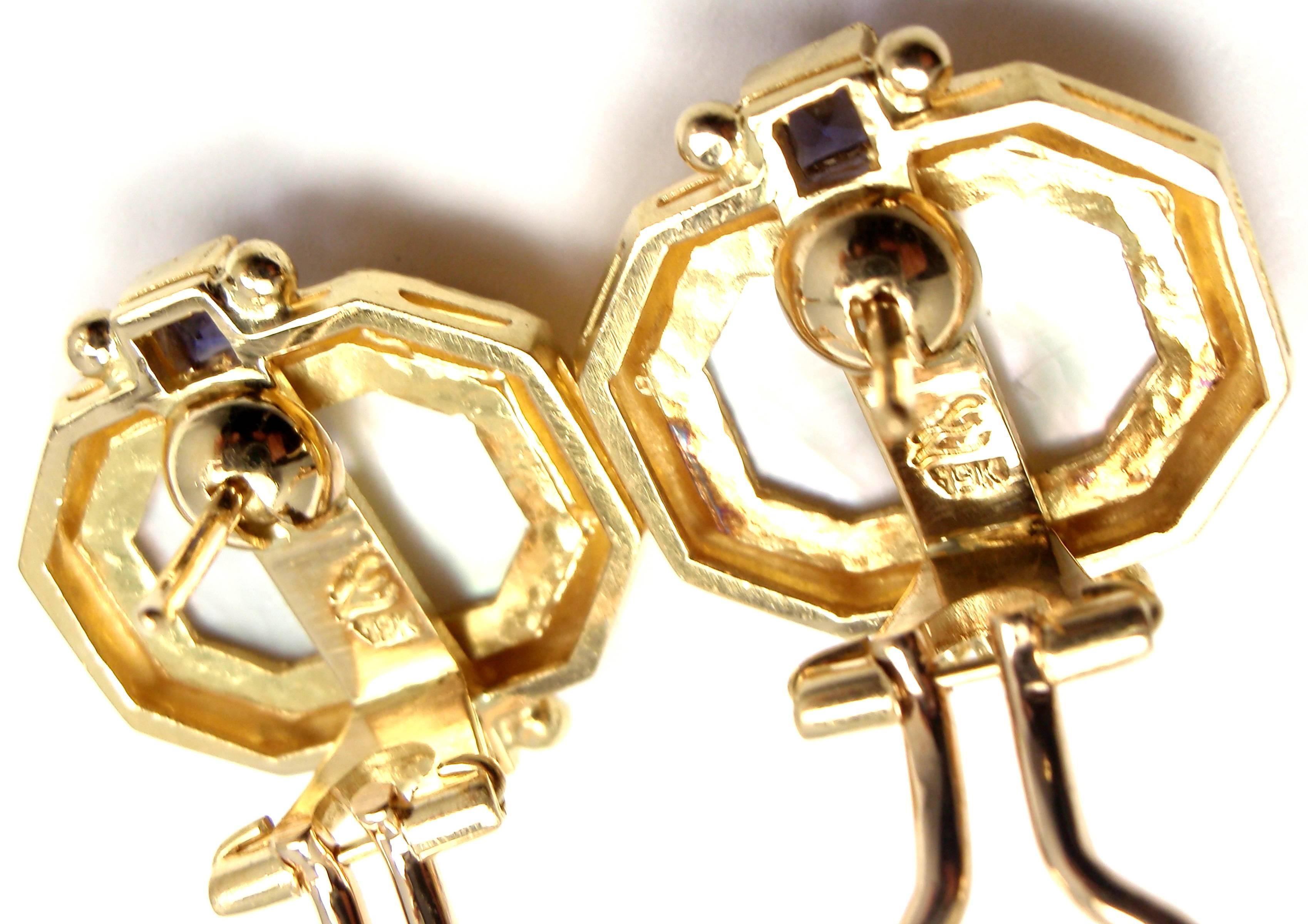 Elizabeth Locke Venetian Glass Intaglio Iolite Gold Earrings  3