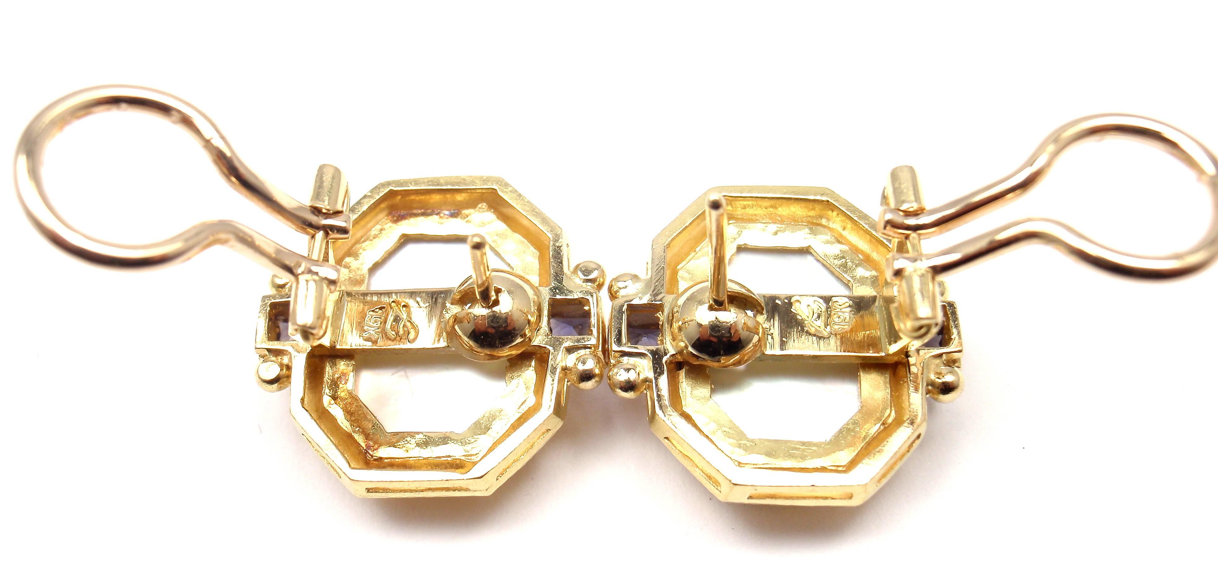 Elizabeth Locke Venetian Glass Intaglio Iolite Gold Earrings  2