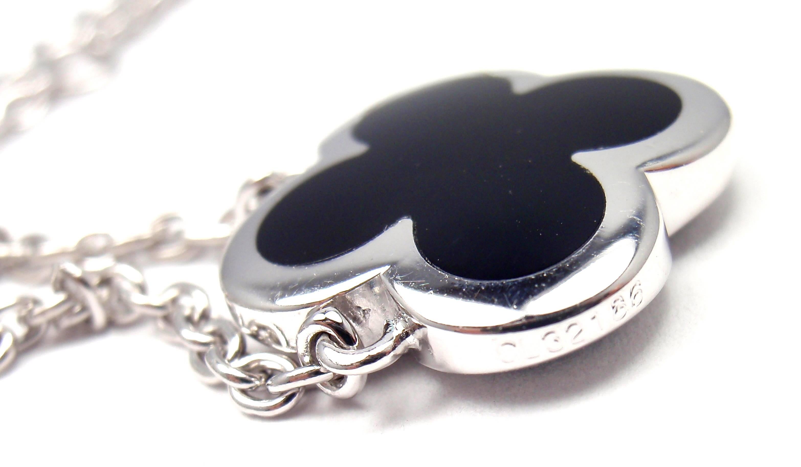 Van Cleef & Arpels Pure Alhambra Black Onyx White Gold Pendant Necklace In New Condition In Holland, PA