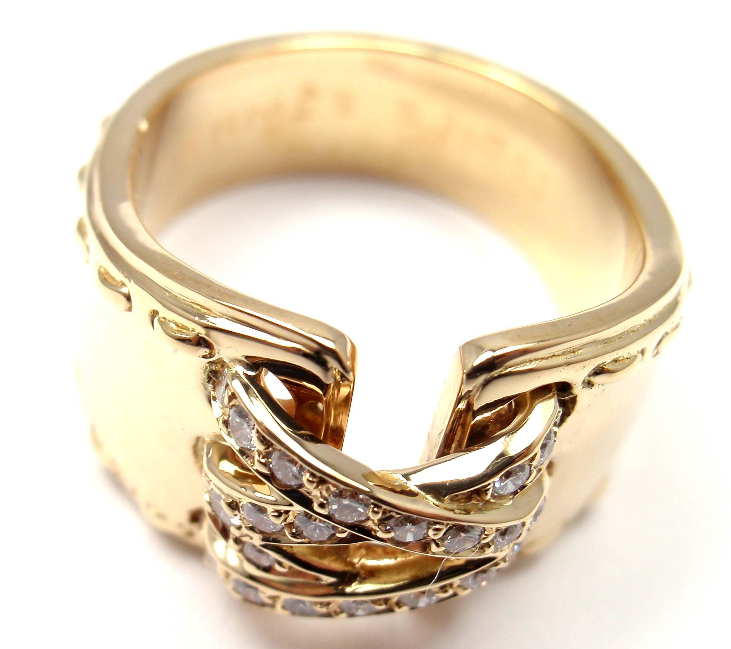 Hermes iamond Lace Up Wide Yellow Gold Band Ring 3