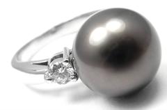 Mikimoto Large Tahitian Pearl Diamond Platinum Ring