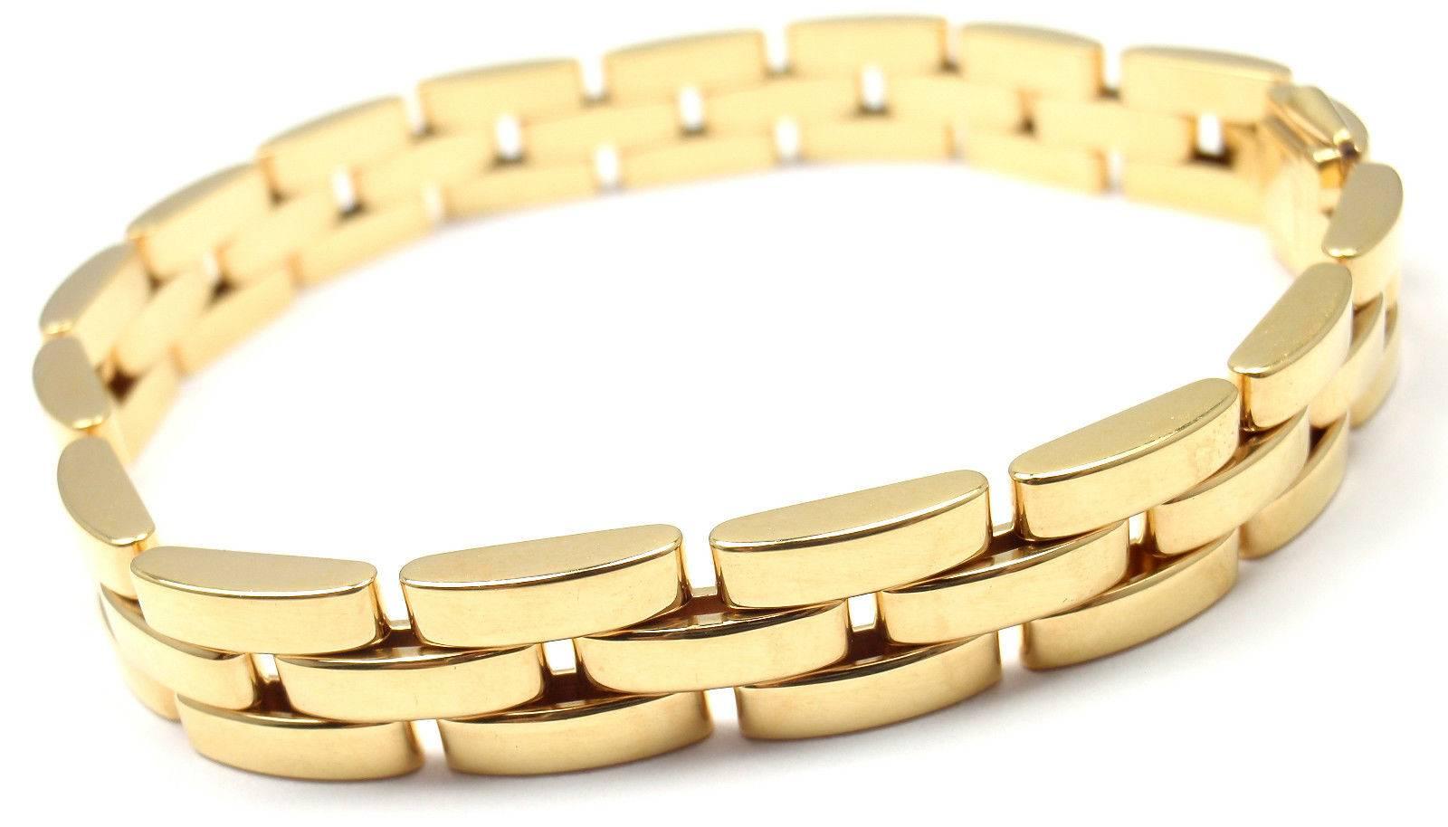 18k Yellow Gold Maillon Panthere 3-Row Link Bracelet by Cartier. 
This lovely bracelet is in mint condition and it comes with original Cartier certificate and a Cartier box.

Measurements: 
Length: 7 1/4