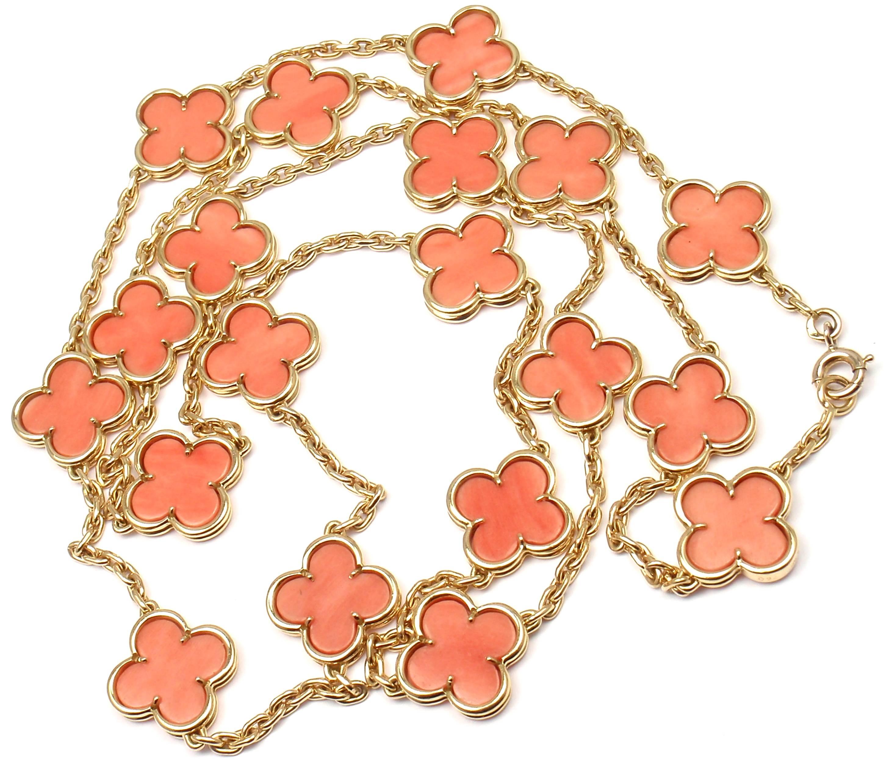 Van Cleef & Arpels Coral Alhambra Gold Necklace 4