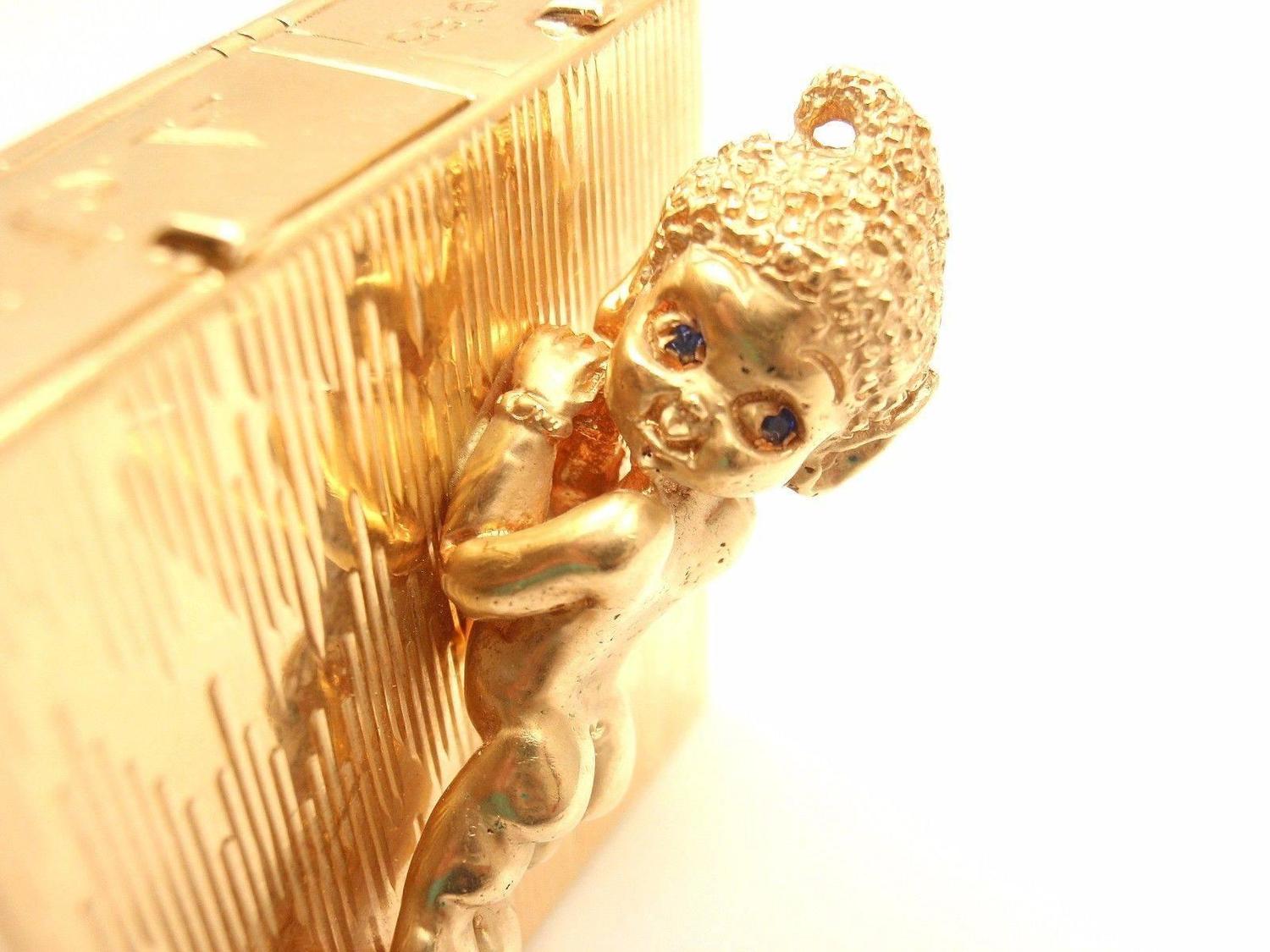 Ruser Sapphire Gold Angel Pocket Compact Storage Box at 1stdibs