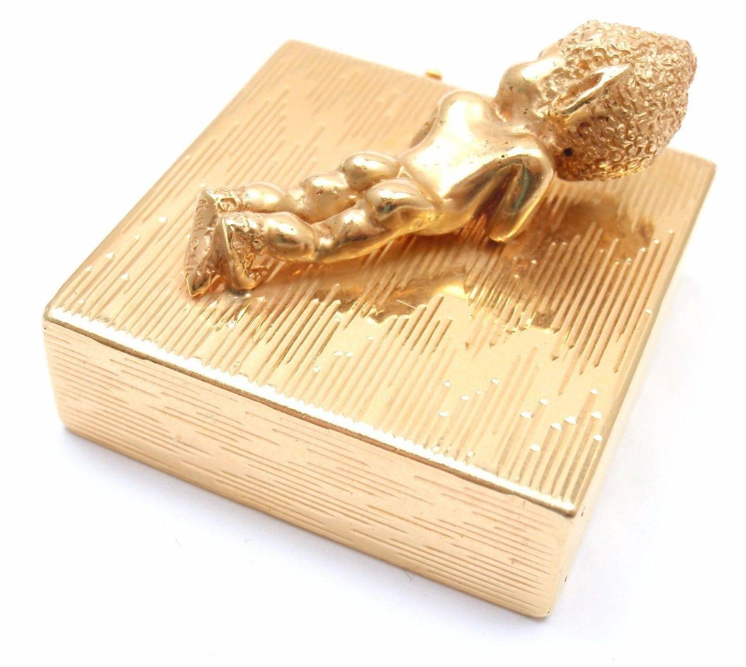 Ruser Sapphire Gold Angel Pocket Compact Storage Box at 1stdibs