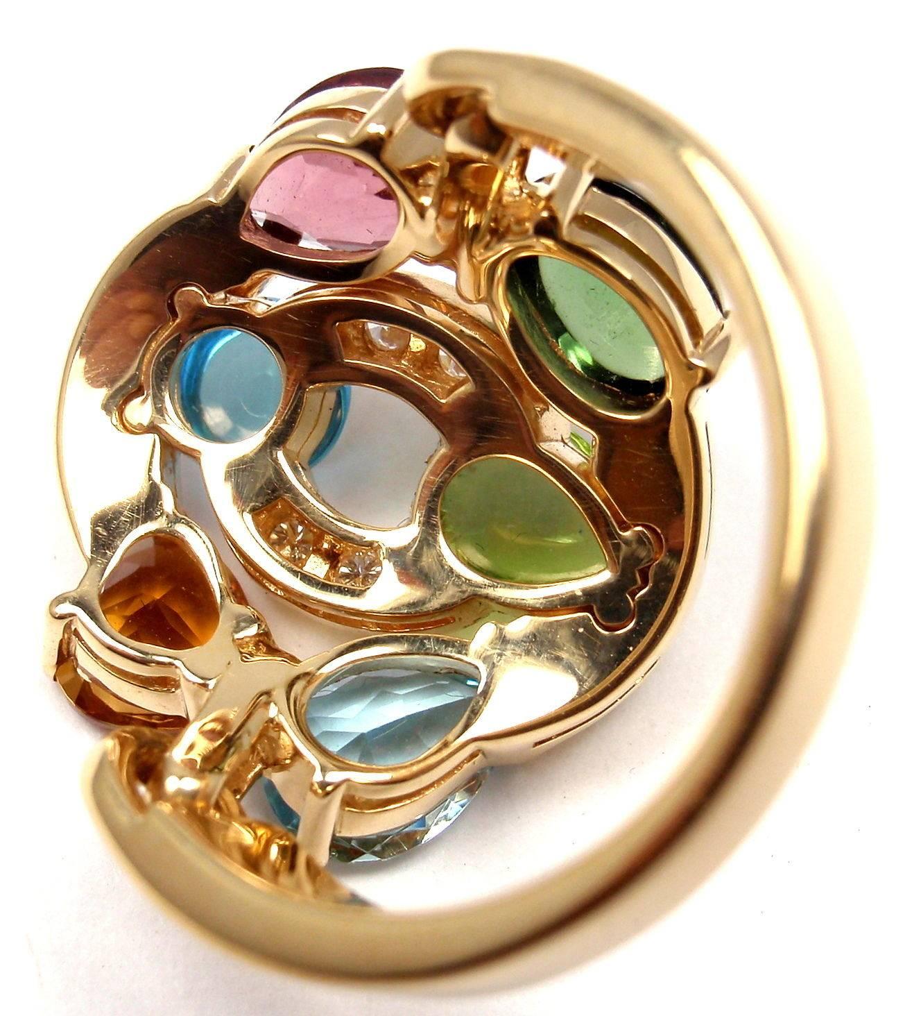 Bulgari Cerchi Multicolored Stone Diamond Gold Ring In New Condition In Holland, PA