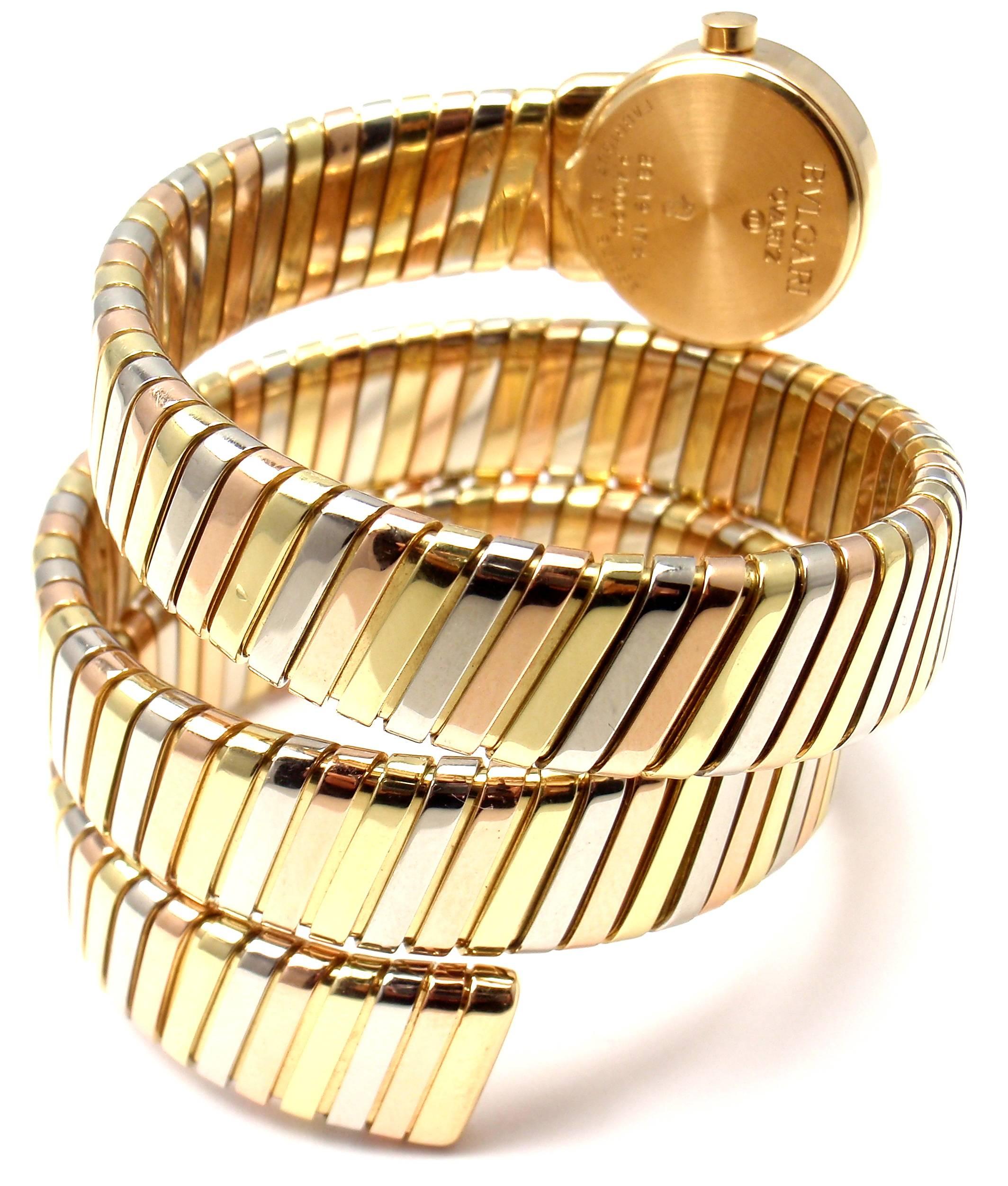 Bulgari Lady's Tricolor Gold Tubogas Serpent Bracelet Wristwatch 2