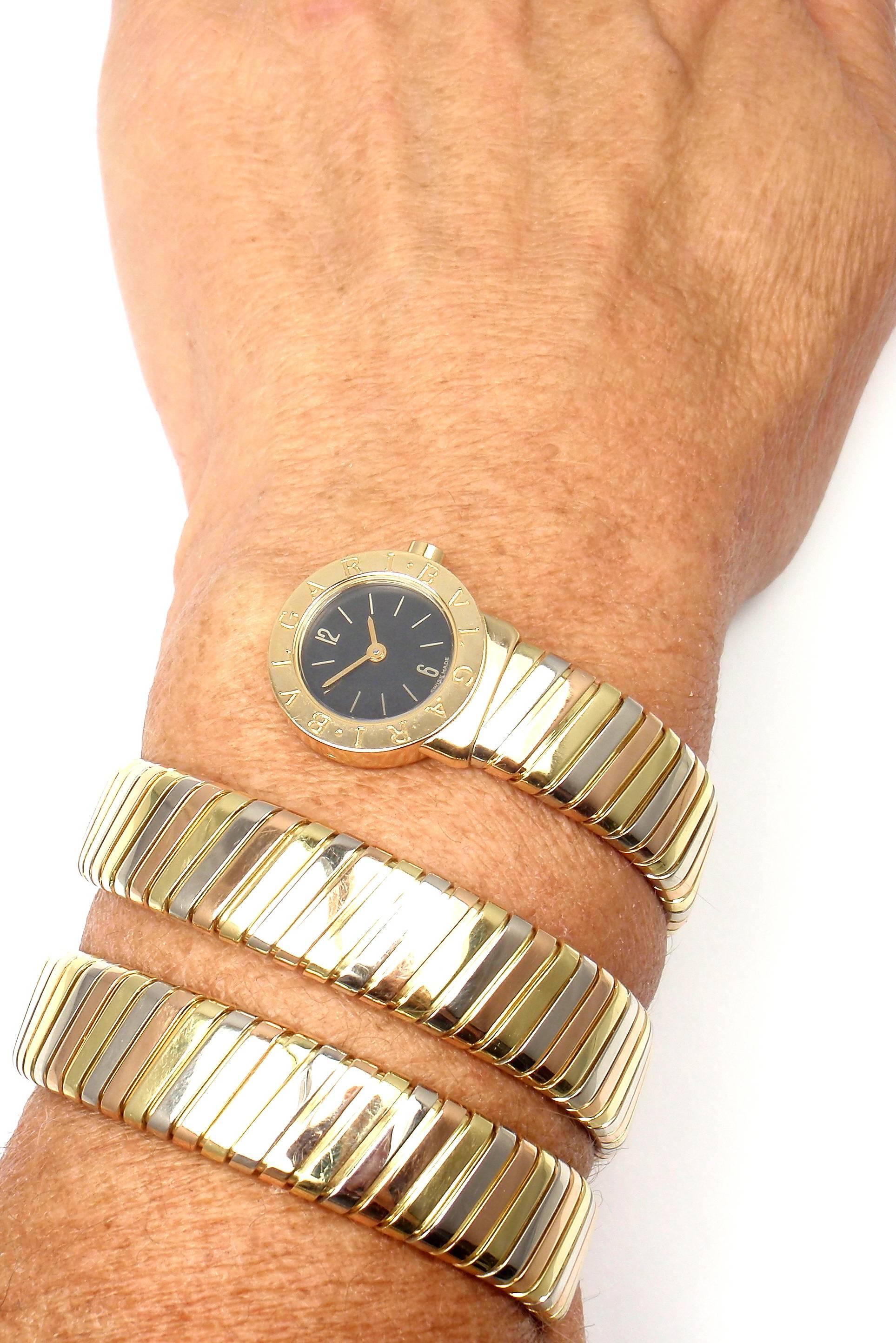 Bulgari Lady's Tricolor Gold Tubogas Serpent Bracelet Wristwatch 6