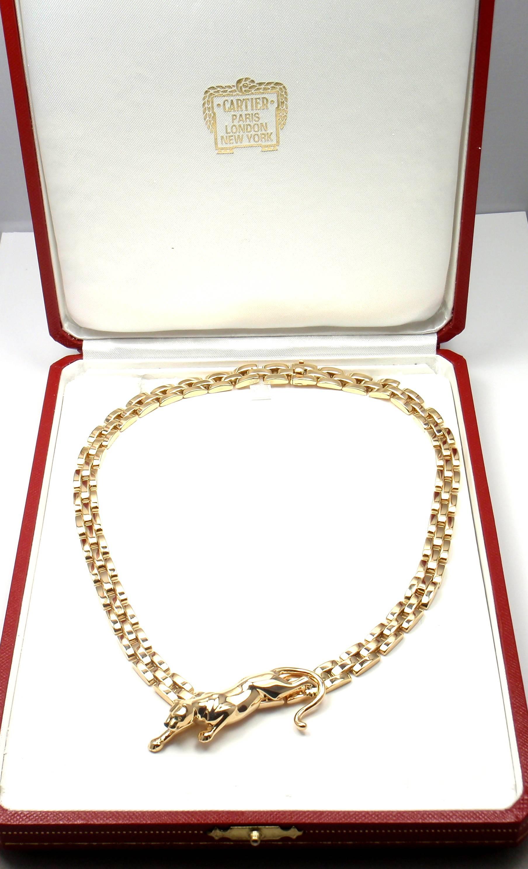 Cartier Maillon Panthere Panther Onyx Emerald Three-Row Gold Necklace 4