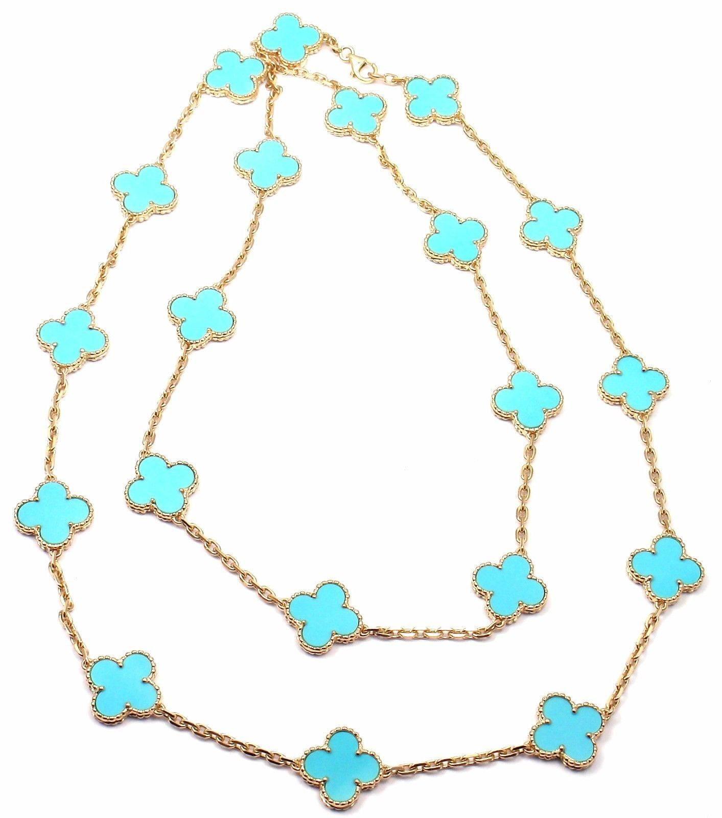Van Cleef & Arpels Vintage Alhambra Twenty Motif Turquoise Gold Necklace 3