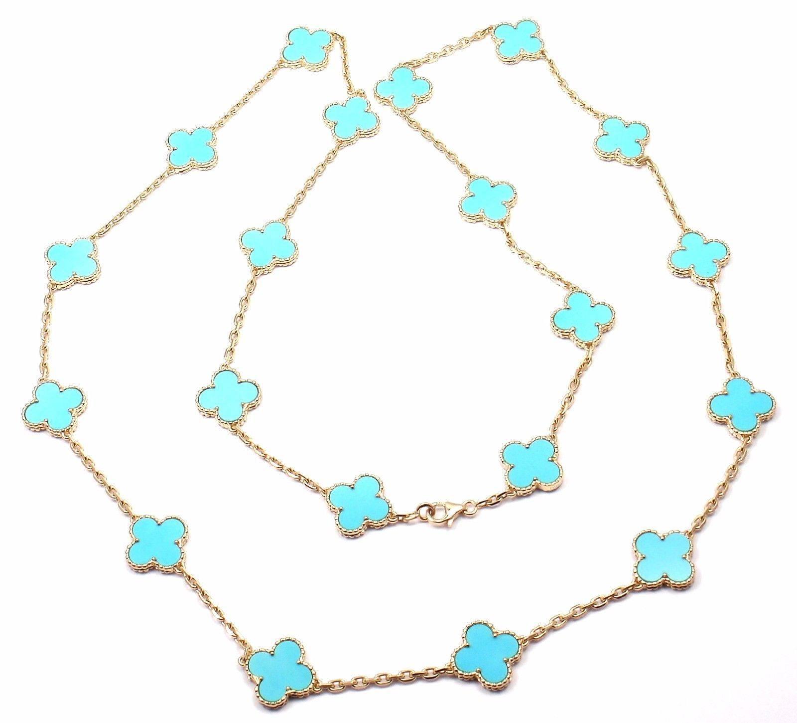Van Cleef & Arpels Vintage Alhambra Twenty Motif Turquoise Gold Necklace 2