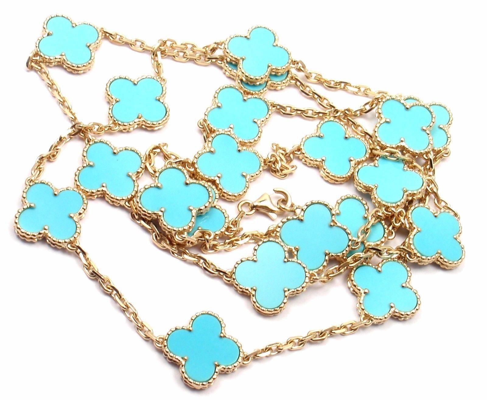 Van Cleef & Arpels Vintage Alhambra Twenty Motif Turquoise Gold Necklace 4