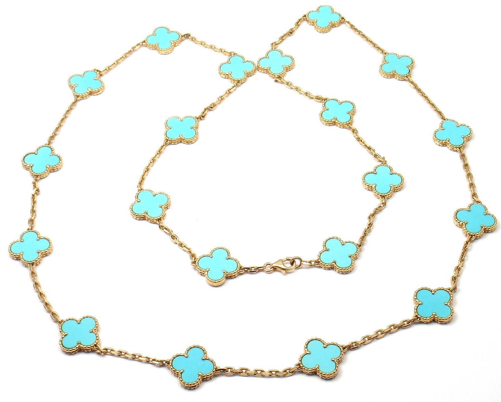 Van Cleef & Arpels Vintage Alhambra Twenty Motif Turquoise Gold Necklace 5