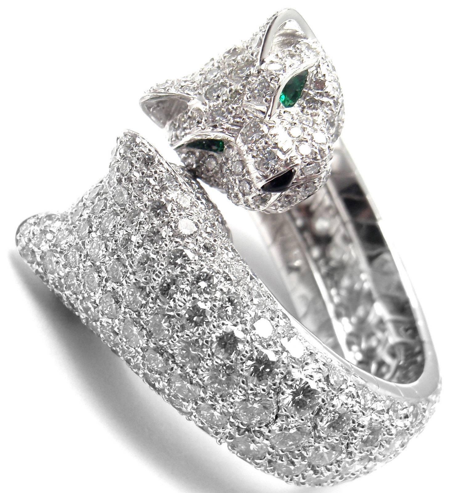 18k White Gold Double Panther Diamond Ring by Cartier. 
Rare piece, part of Cartier's 