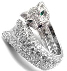 Cartier Double Panther Lakarda Emerald Diamond Gold Ring