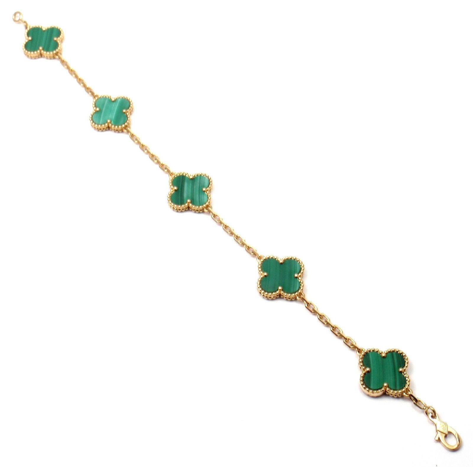 Van Cleef & Arpels 5 Motif Vintage Alhambra Malachite Gold Bracelet 3