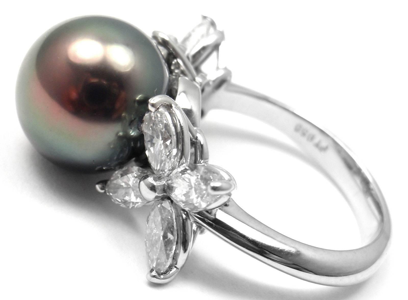 Tiffany & Co. Victoria Large Tahitian Pearl Diamond Platinum Ring 2