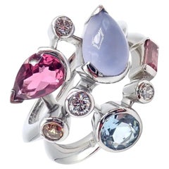 Anillo Cartier Meli Melo Calcedonia Turmalina Granate Diamante Platino