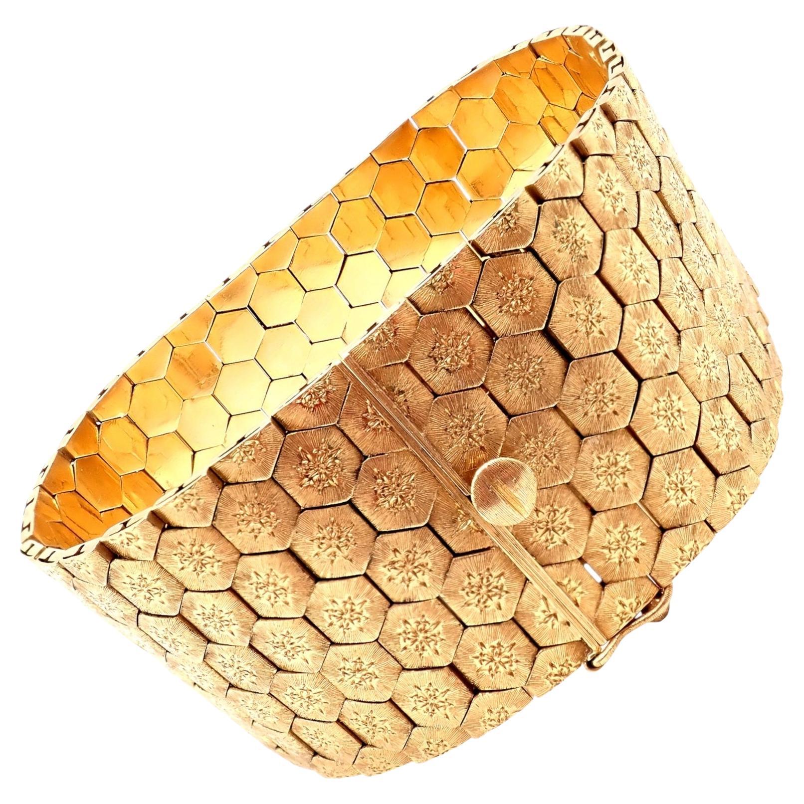 Vintage Mario Buccellati Hexágono de nido de abeja Pulsera ancha de oro amarillo