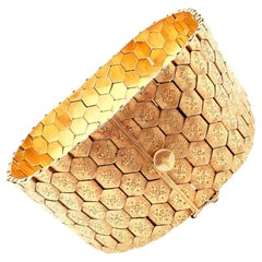 Vintage Mario Buccellati Honeycomb Hexagon Yellow Gold Wide Bracelet