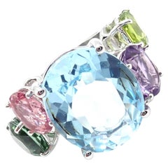Anillo Asprey Caos Topacio Turmalina Peridoto Amatista Oro Blanco
