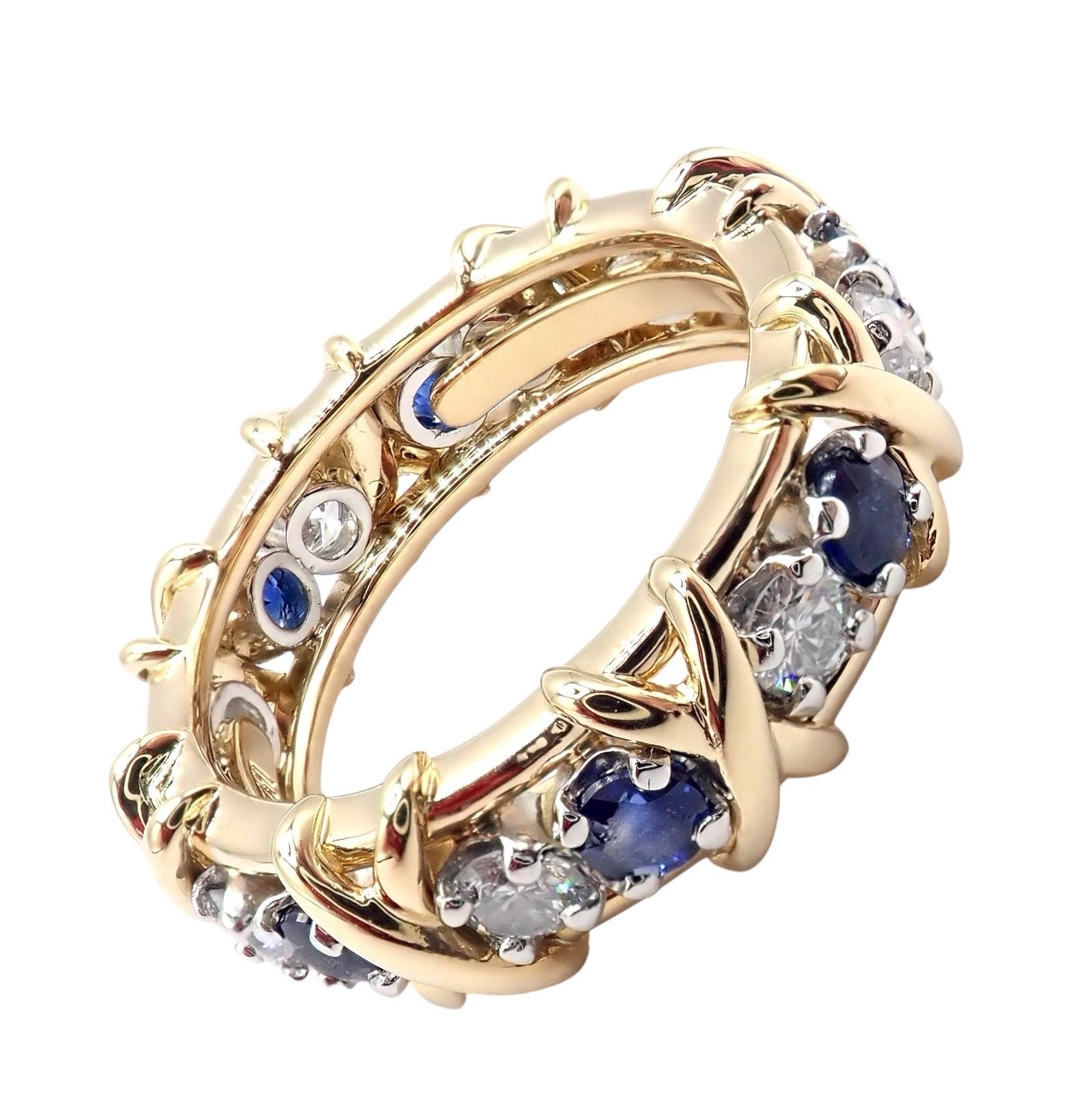 Donna Tiffany & Co. Jean Schlumberger Anello con zaffiro e diamante in oro e platino in vendita