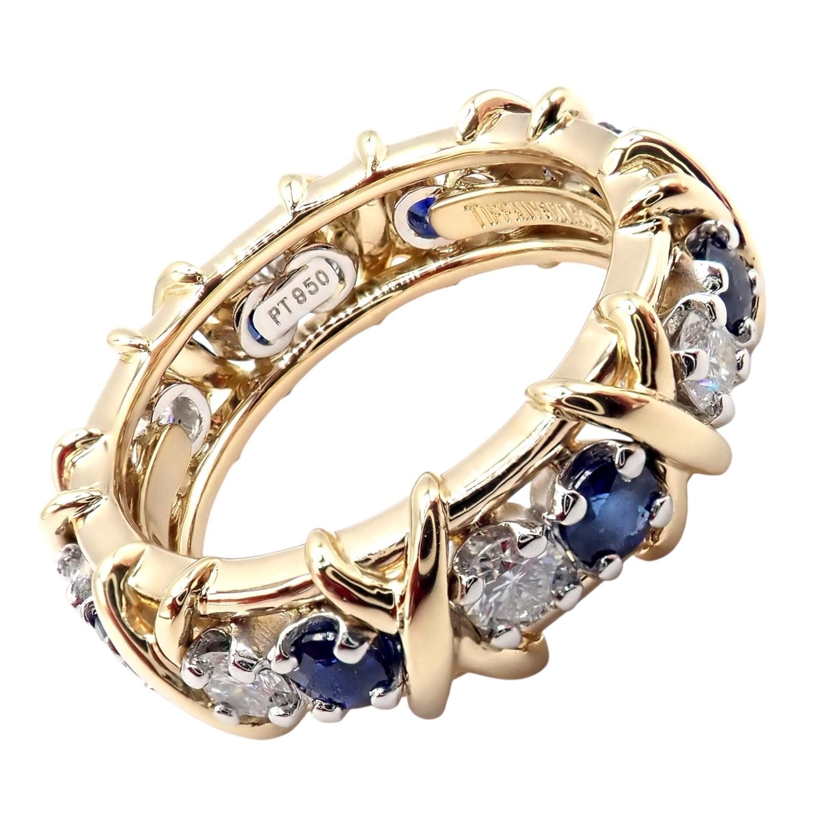 Tiffany & Co. Jean Schlumberger Anello con zaffiro e diamante in oro e platino In condizioni ottime in vendita a Southampton, PA