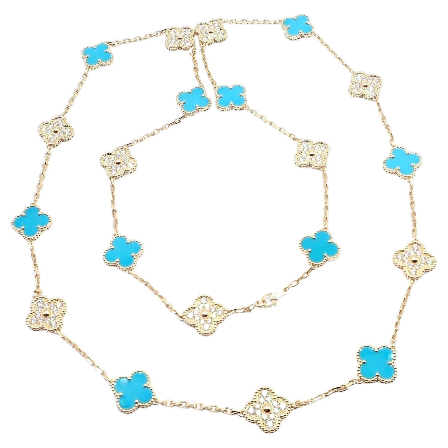 Collar de oro Van Cleef & Arpels 20 Motivos Alhambra Vintage Diamantes y Turquesa