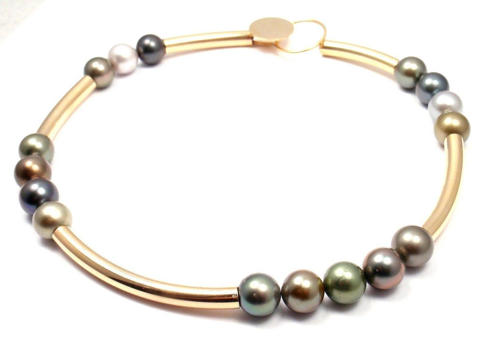 14k Yellow Gold Large Tahitian Pearls Modernist Necklace by Betty Cooke.  
With 16 Large Tahitian Pearls 11.5mm - 11mm.

Details:  
Length: 16