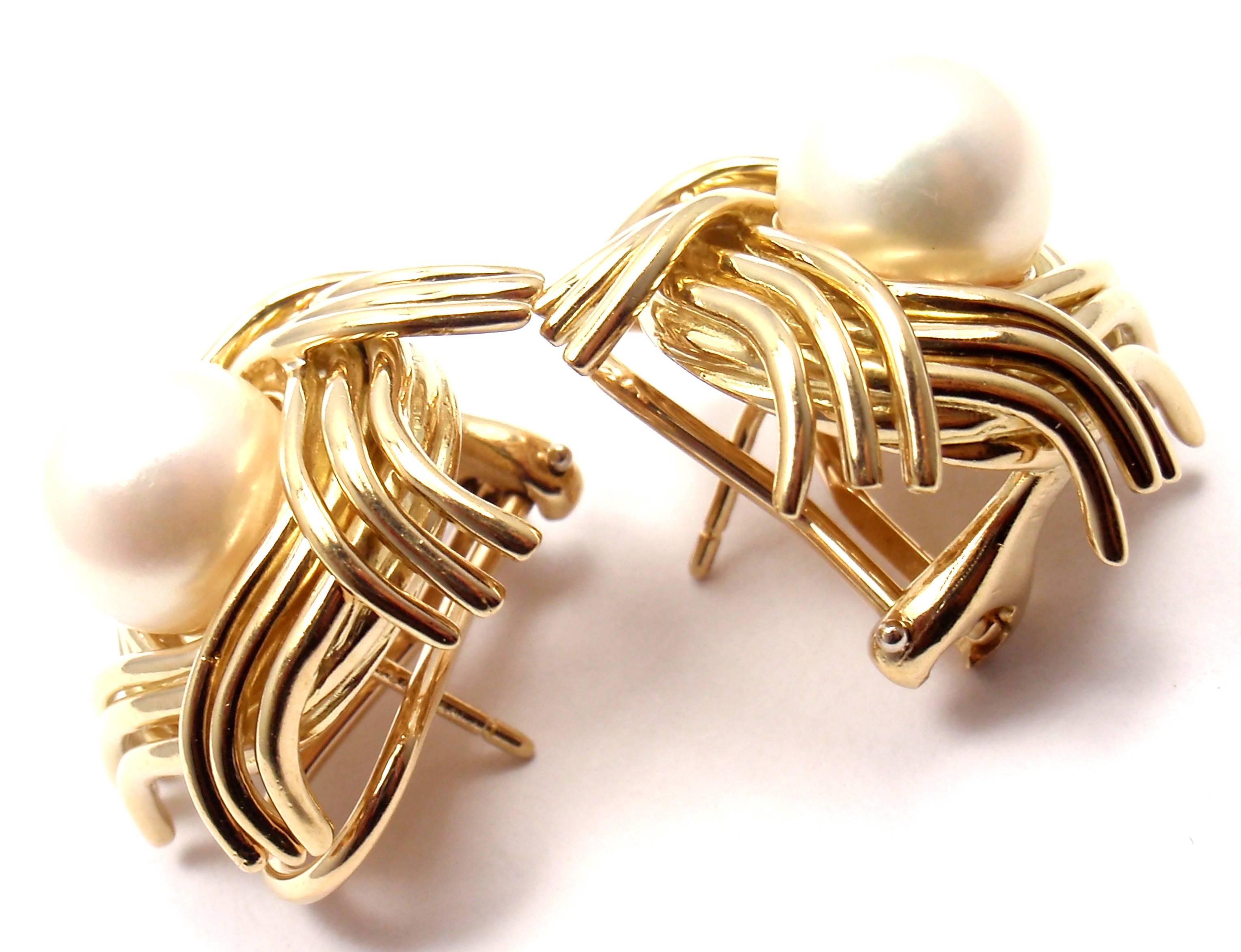 Tiffany & Co. Jean Schlumberger Pearl Yellow Gold Earrings 2