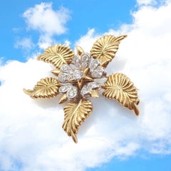 Tiffany & Co Schlumberger Diamond 5 Leaf Yellow Gold Platinum Pin Brooch