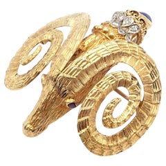 Ilias Lalaounis Ram Ares Diamant Rubin Saphir Gelbgold Große Brosche