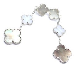 Van Cleef & Arpels White Gold Magic Alhambra MOP Chalcedony Earrings