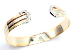 Cartier 18k Tri-Color Gold Diamond Double C Cuff Bangle Bracelet