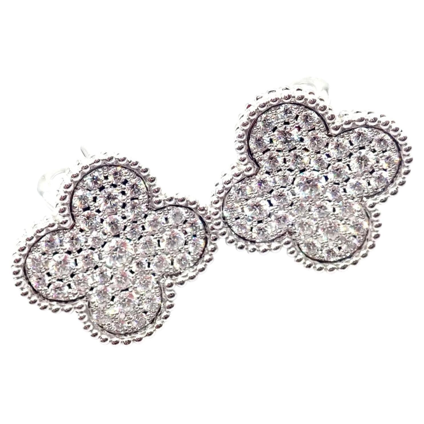 Van Cleef & Arpels White Gold Magic Alhambra Diamond Earrings For Sale
