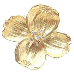 Tiffany & Co Dogwood Yellow Gold Diamond Pin Brooch Pendant