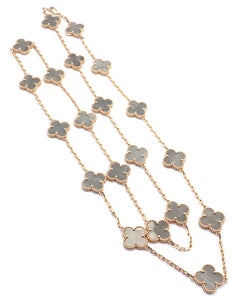 Van Cleef & Arpels Rose Gold 20 Motif Alhambra Obsidian Necklace