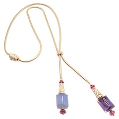 Bvlgari Bulgari Halskette im Lariat-Stil aus Roségold mit Amethyst, Chalcedon und Turmalin
