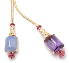 Bvlgari Bulgari Halskette im Lariat-Stil aus Roségold mit Amethyst, Chalcedon und Turmalin