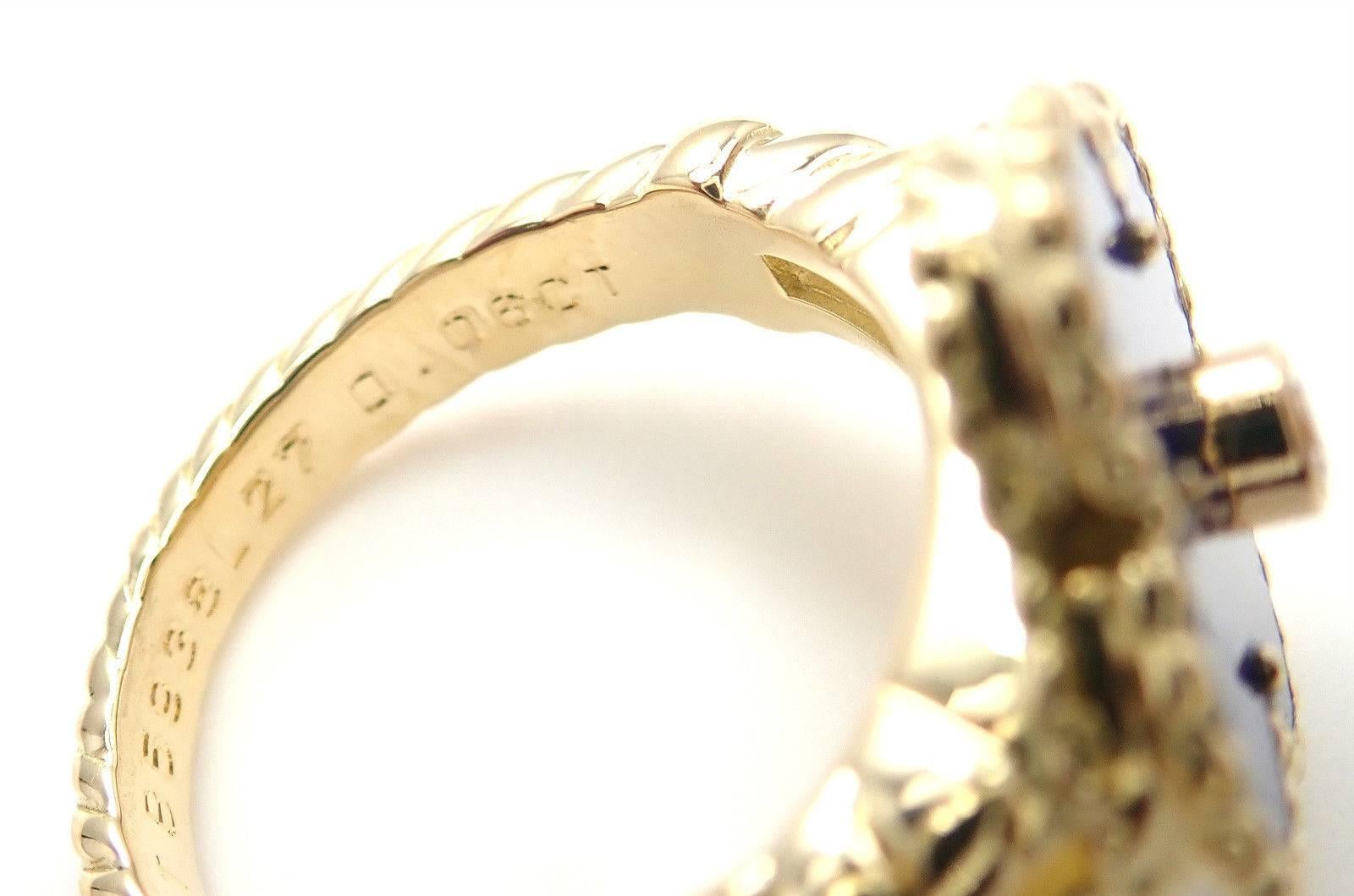 Van Cleef & Arpels Vintage Alhambra Lapis Lazuli Diamond Yellow Gold Ring 1