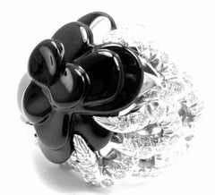 Chanel Camelia Camellia Flower Diamond Onyx White Gold Ring