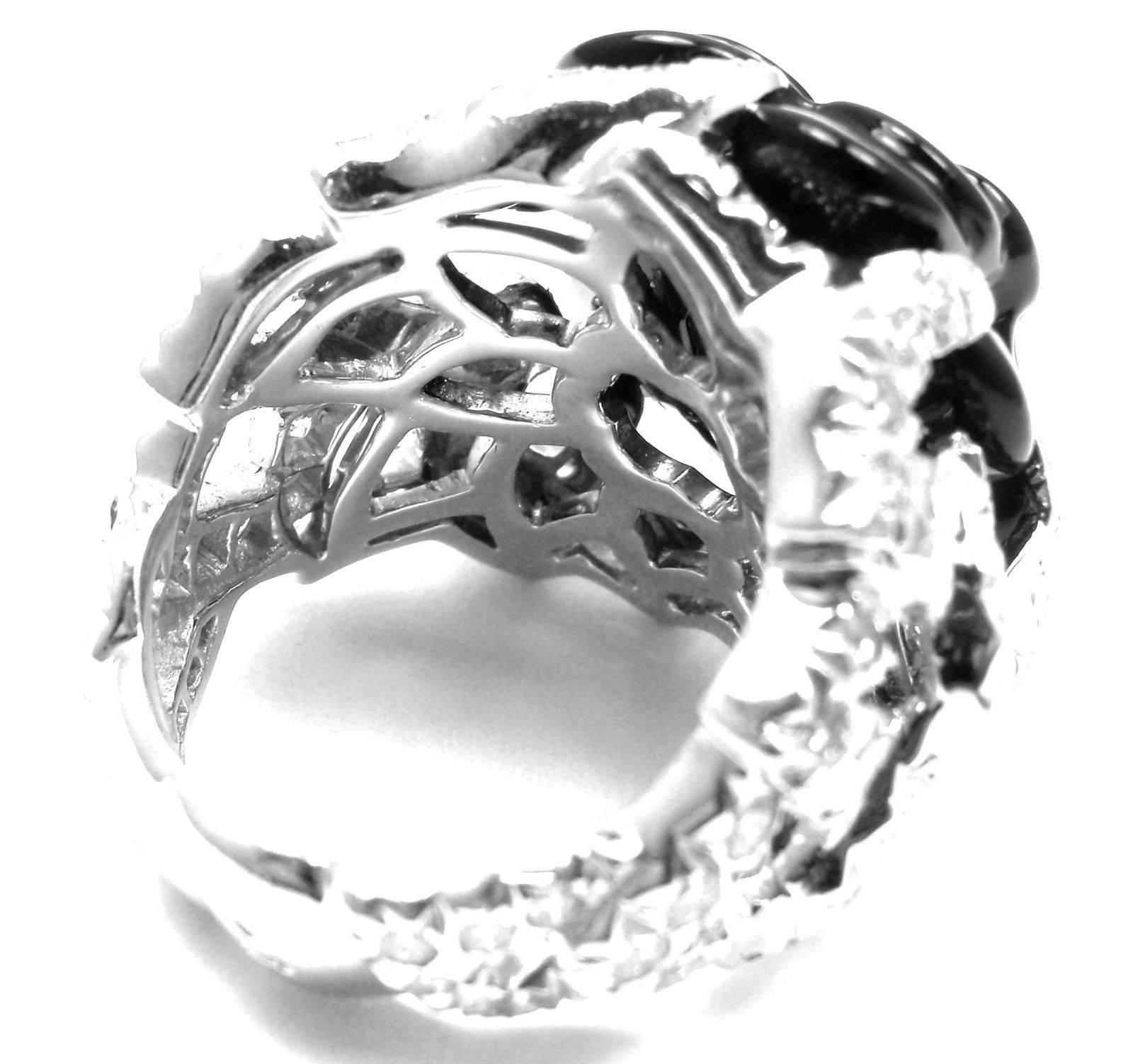 Chanel Camelia Camellia Flower Diamond Onyx White Gold Ring 1