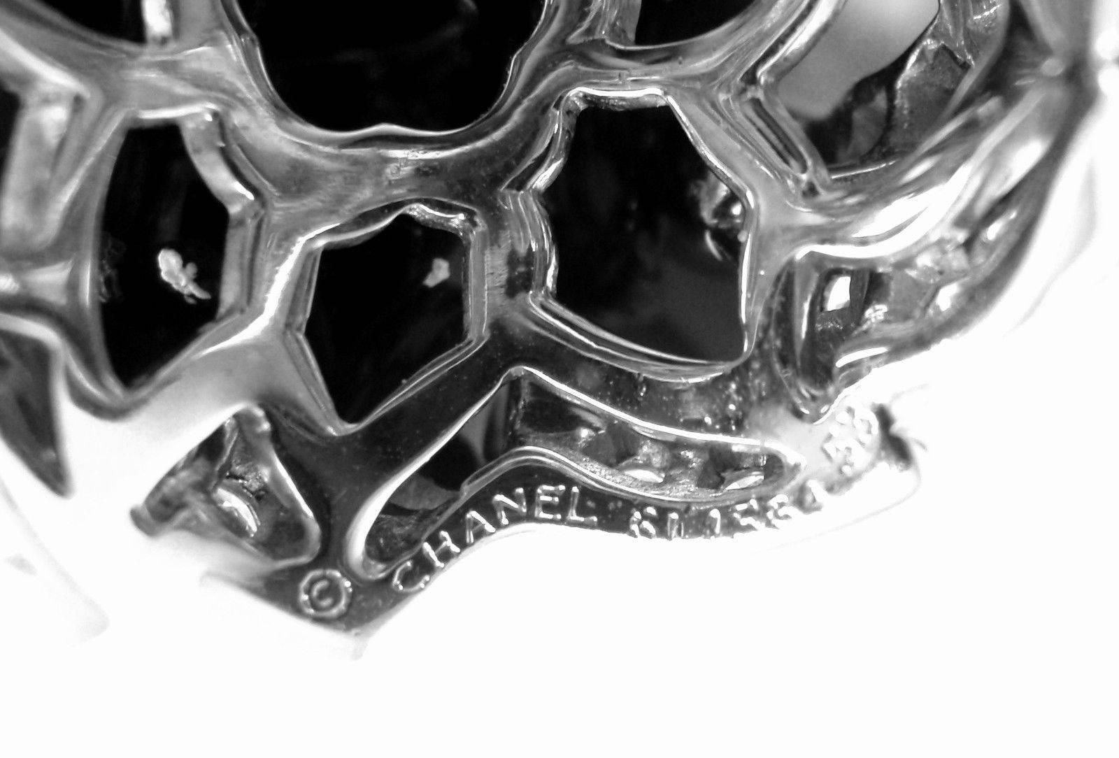 Chanel Camelia Camellia Flower Diamond Onyx White Gold Ring 3