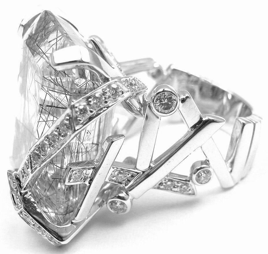 Women's Chanel Large Rutilated Quartz Diamond Gold Cocktail Ring