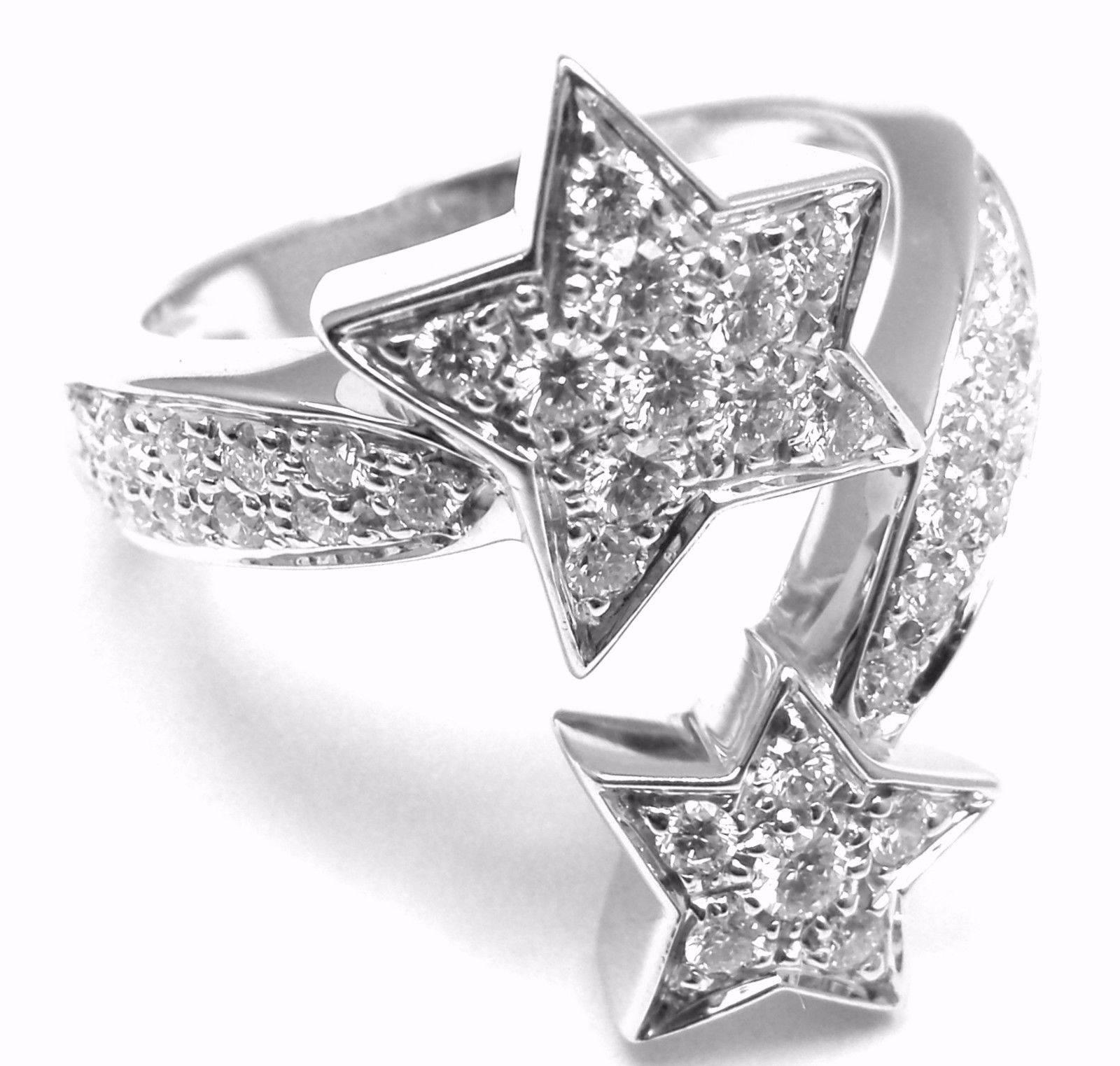 18k White Gold Comete Diamond Star Ring by Chanel. 
With 30 Round Brilliant Cut Diamonds, VVS1 Clarity E color. Total diamond weight: 1ct. 
This gorgeous ring comes with its original Cartier certificate and box. 

Details: 
Ring Size: European 50 US
