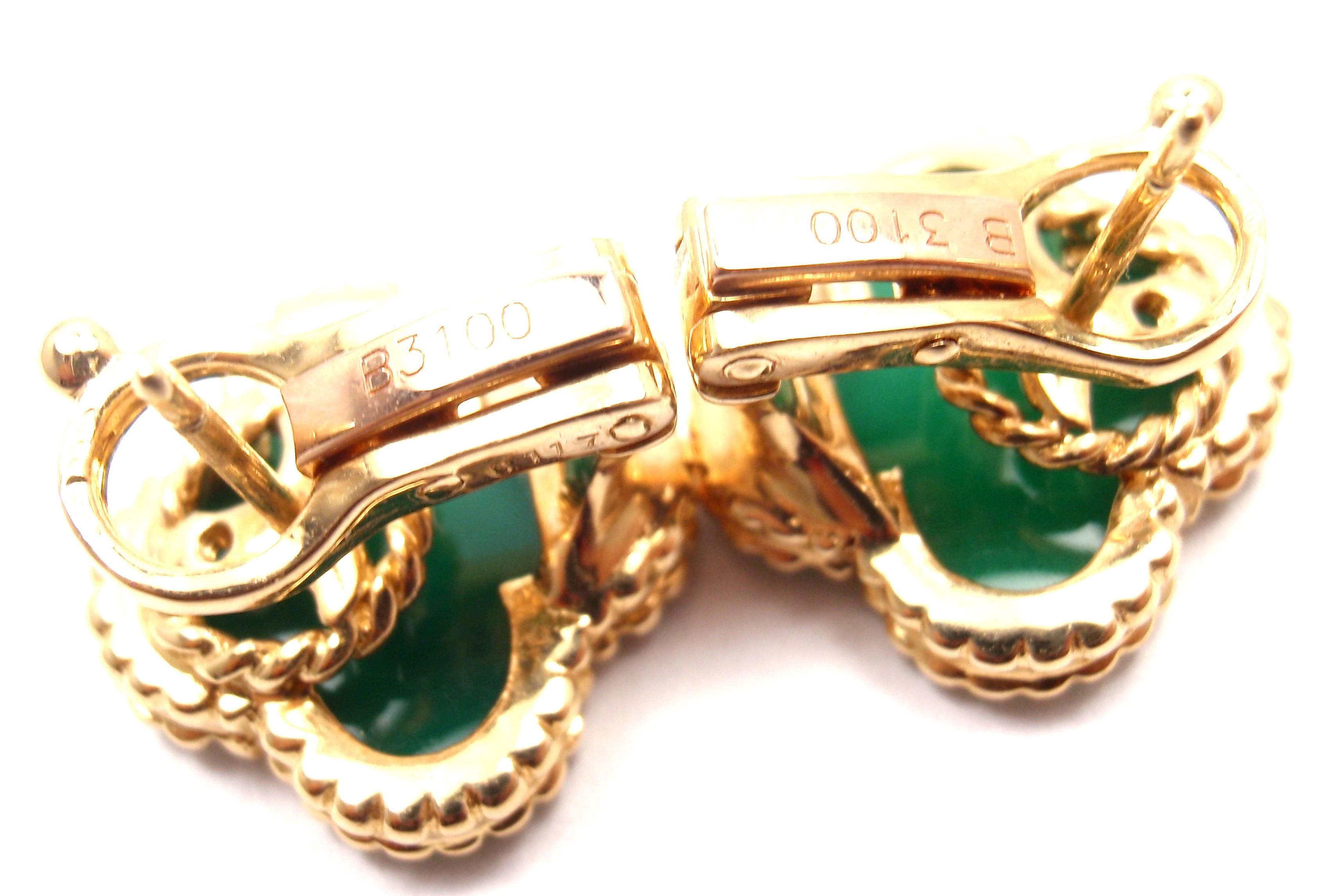 Women's Van Cleef & Arpels Vintage Alhambra Green Chalcedony Yellow Gold Earrings