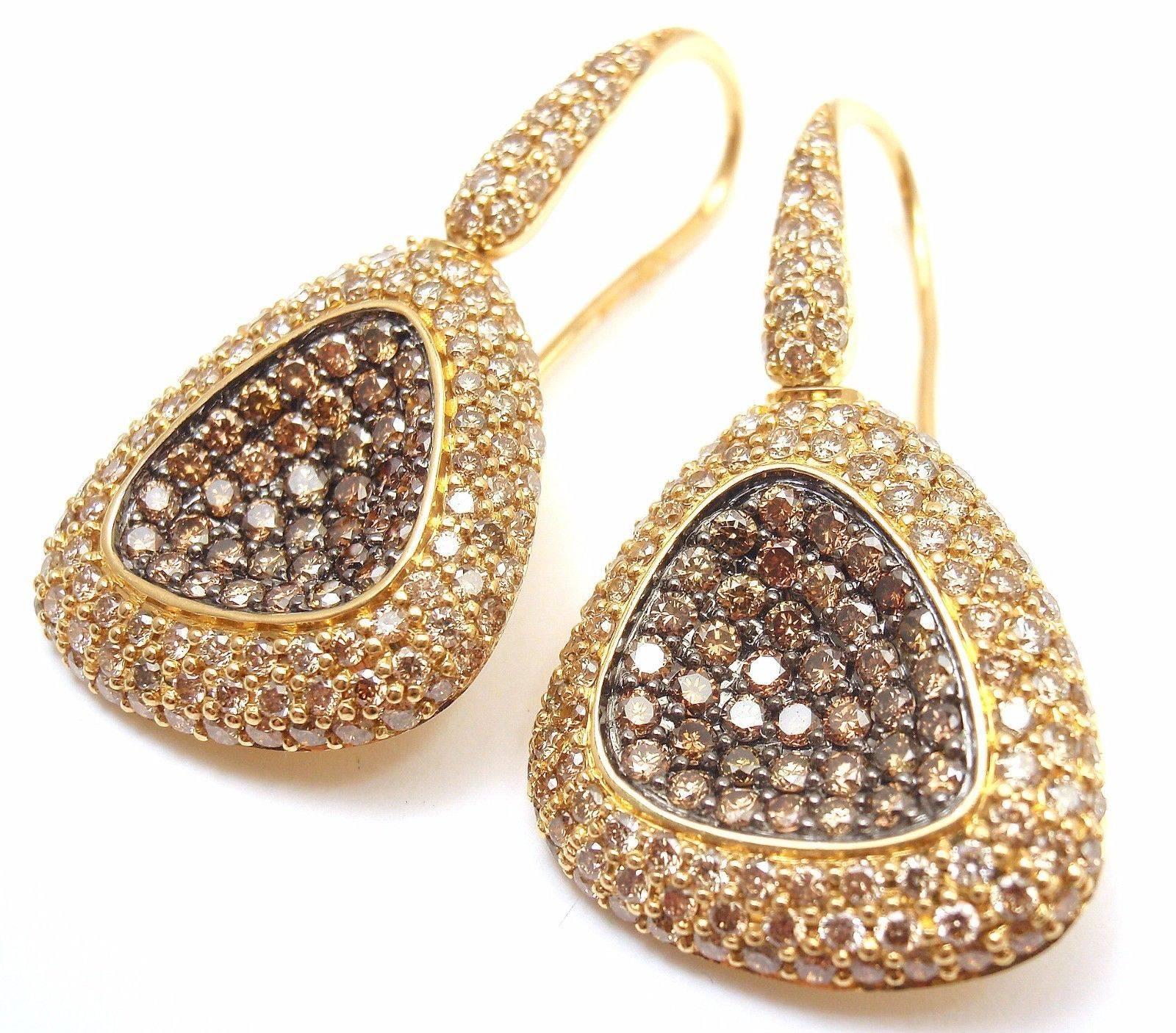 Roberto Coin Capri Plus Cognac Diamond Pave Gold Drop Earrings In New Condition In Southampton, PA