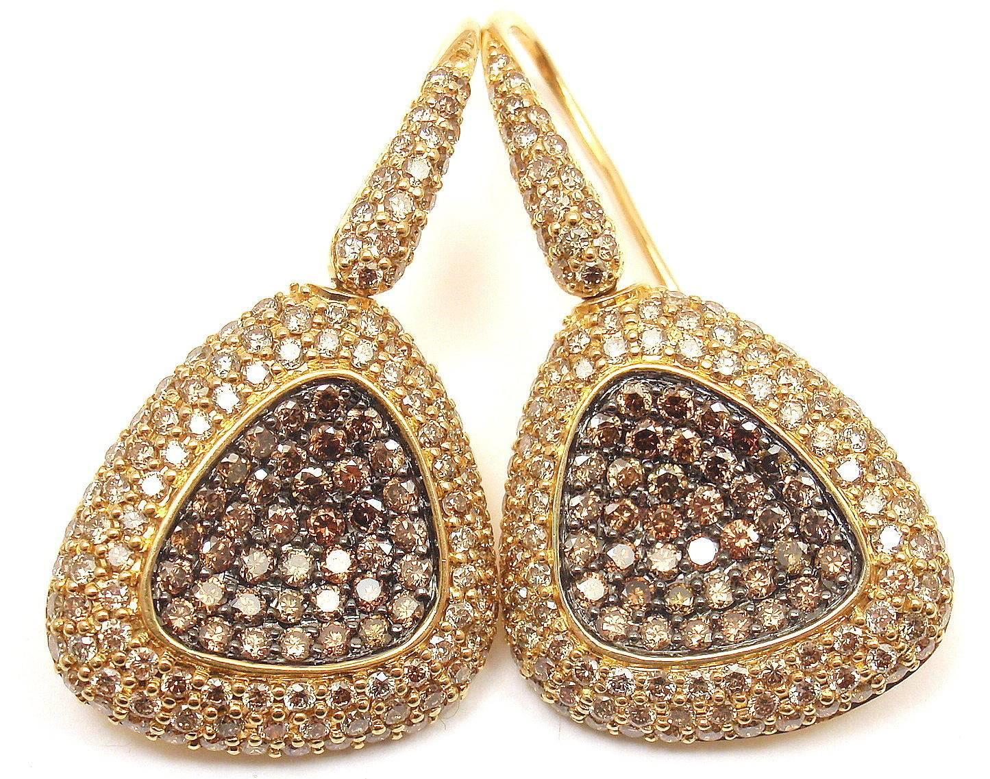 Roberto Coin Capri Plus Cognac Diamond Pave Gold Drop Earrings 4