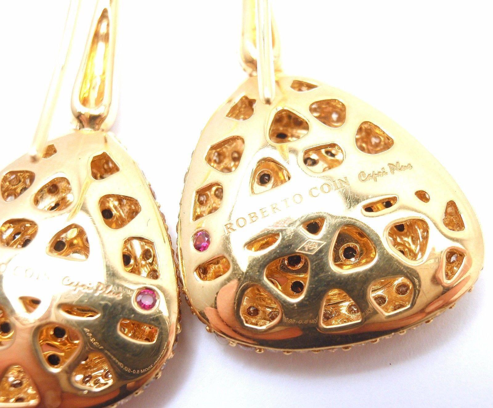 Roberto Coin Capri Plus Cognac Diamond Pave Gold Drop Earrings 1